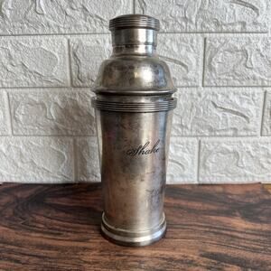 1930s Chrome Cocktail Shaker•Art Deco Barware• Engraved “Shake” • Vintage Chrome